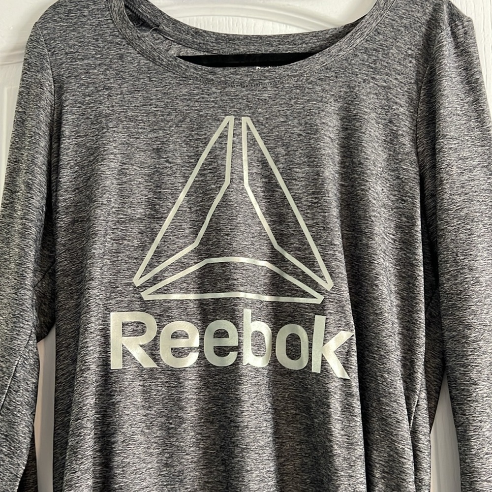 Black & grey marl long sleeved dryfit workout top Reebok large thumbholes - Picture 12 of 12